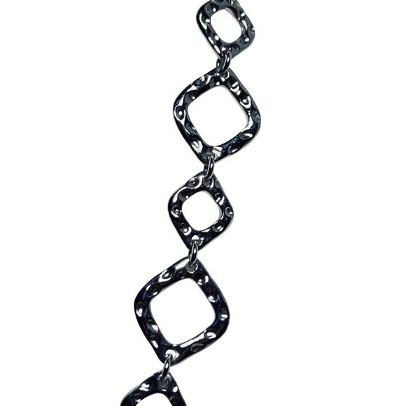 Bijoux Terner Silver Tone Hammered Square Link Necklace And Earrings (5810) - Picture 4 of 7